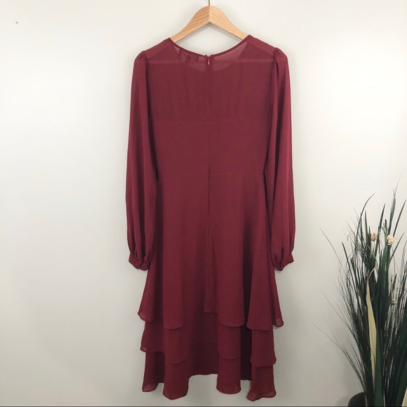 Lulu's NWT Chic Wine Tiered Midi Dress - Picture 7 of 7